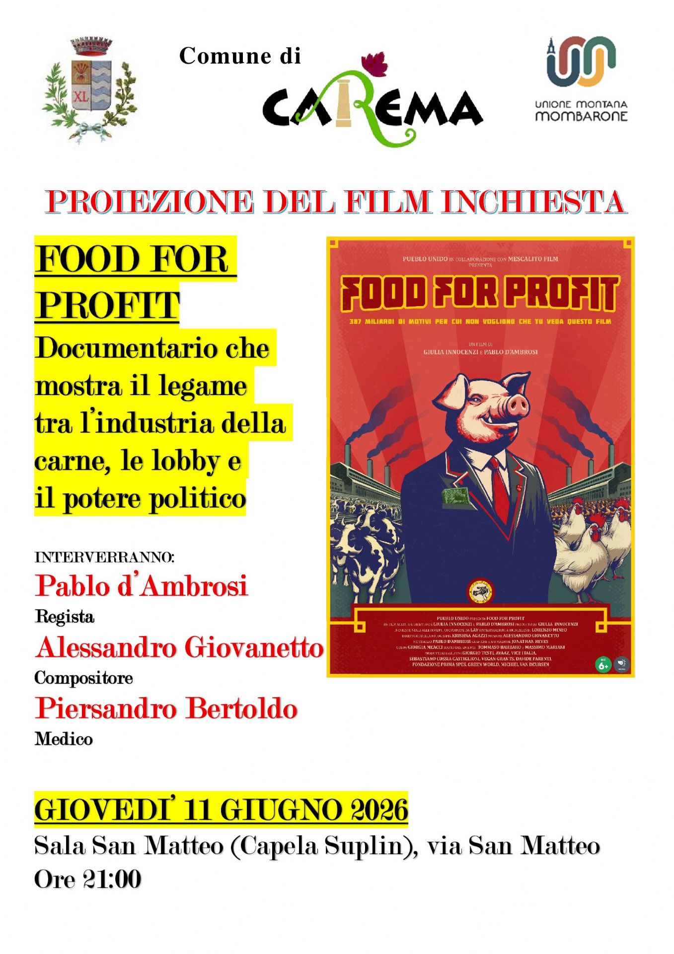 Locandina presentazione serata